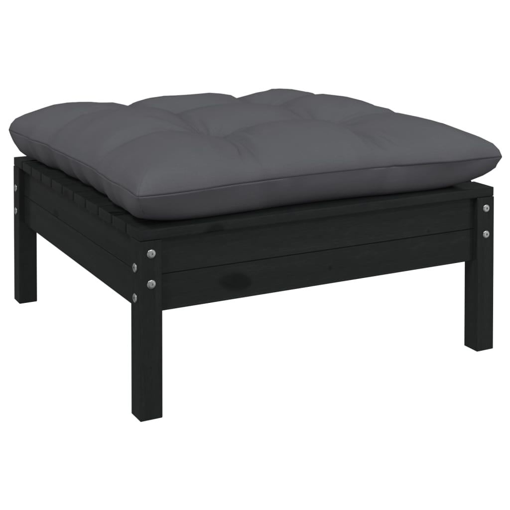 Set mobilier grădină cu perne, 5 piese, negru, lemn de pin GartenMobel Dekor