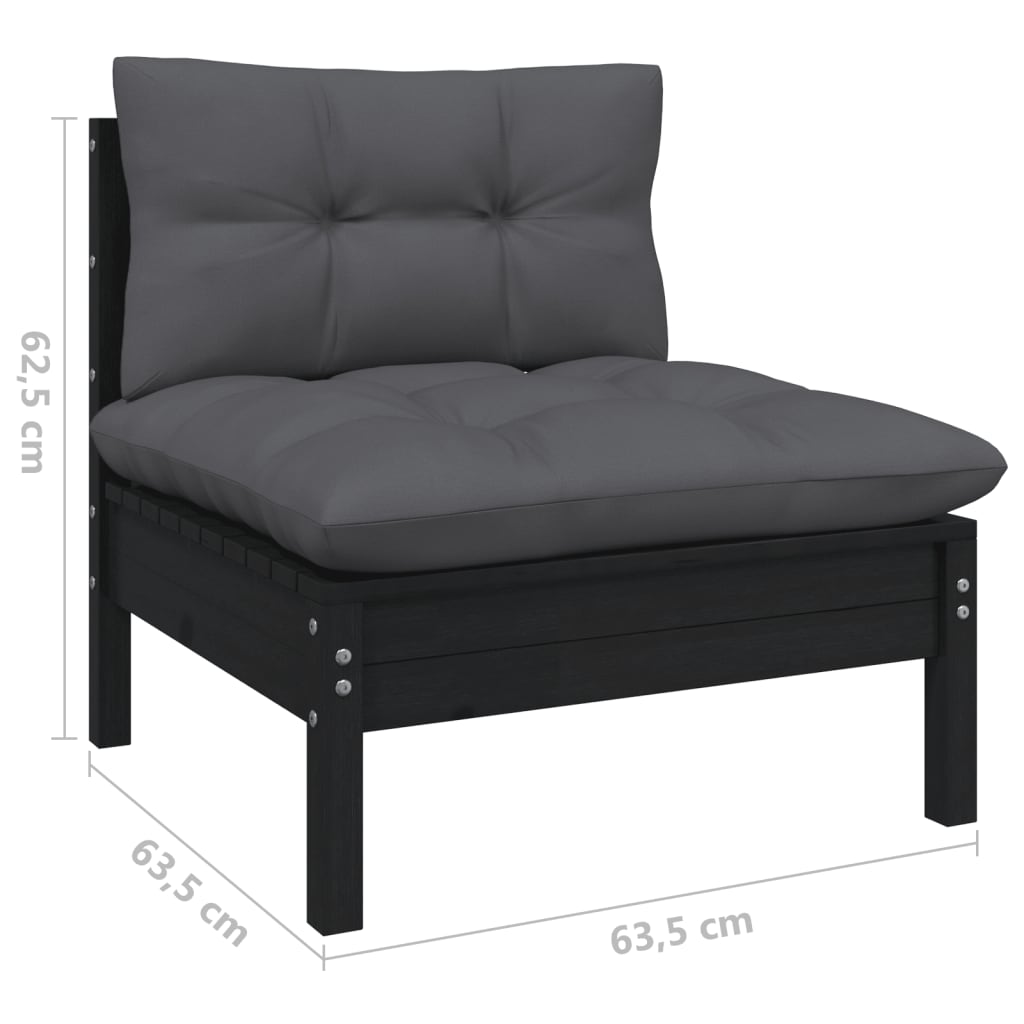 Set mobilier grădină cu perne, 5 piese, negru, lemn de pin GartenMobel Dekor
