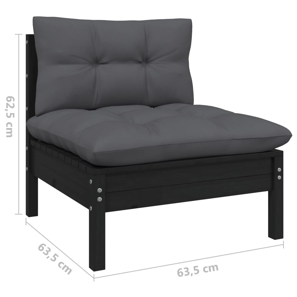 Set mobilier grădină cu perne, 5 piese, negru, lemn de pin GartenMobel Dekor