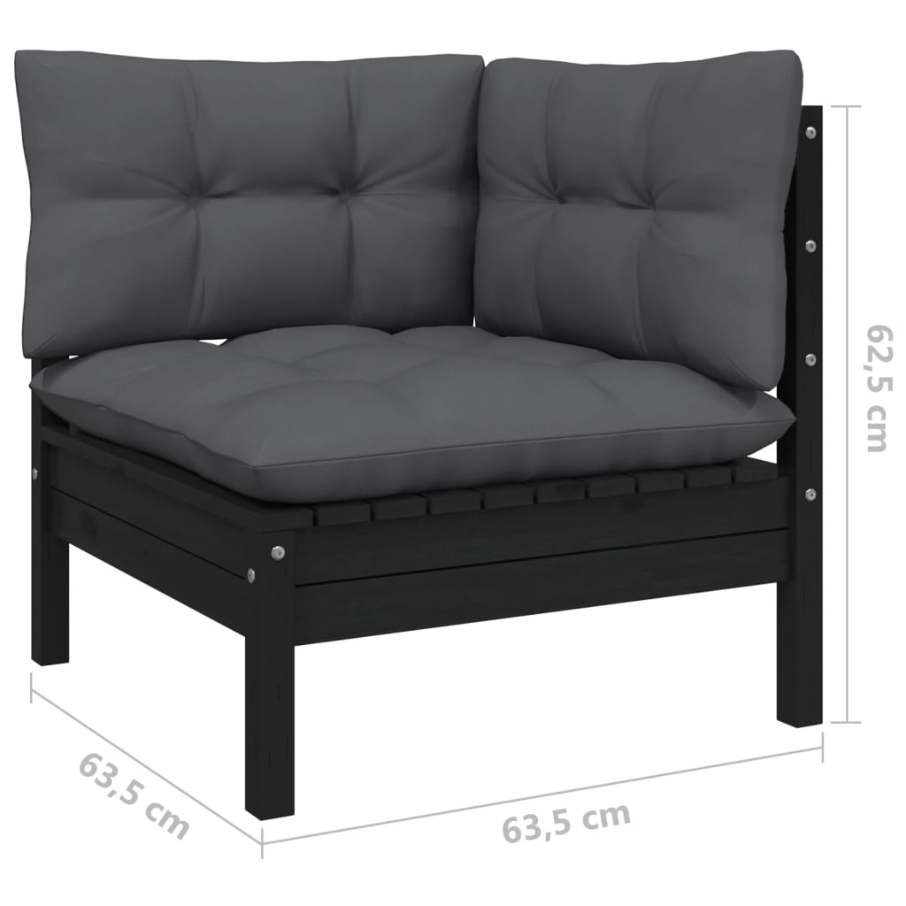 Set mobilier grădină cu perne, 5 piese, negru, lemn de pin GartenMobel Dekor