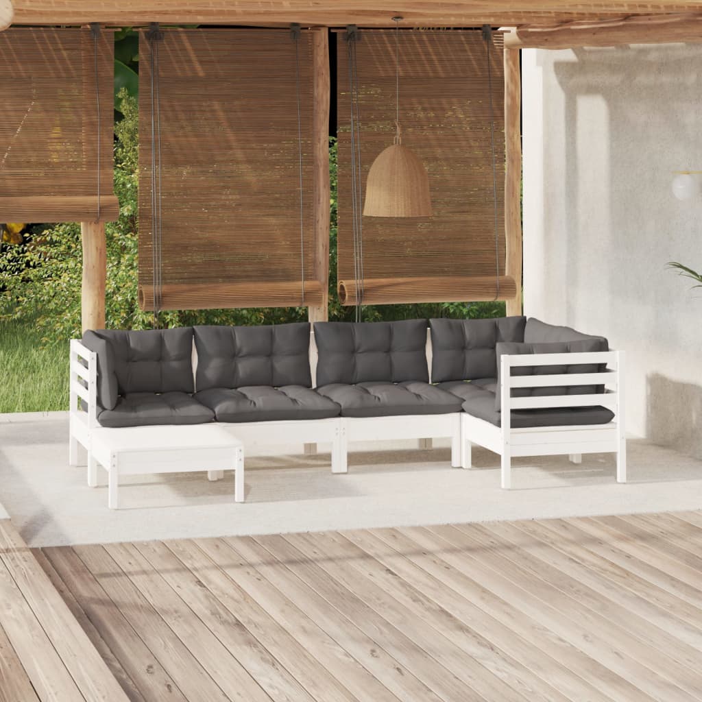 Set mobilier de grădină cu perne, 6 piese, alb, lemn masiv pin GartenMobel Dekor