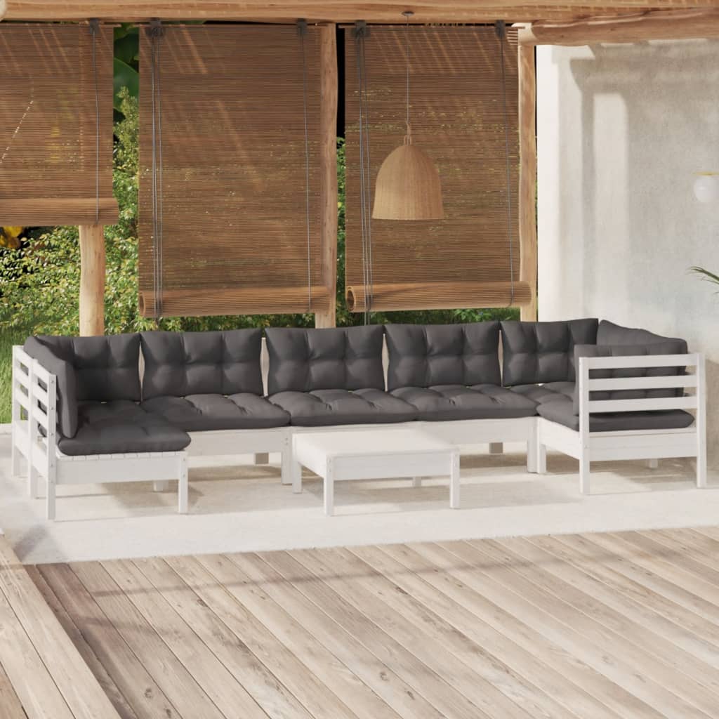 Set mobilier de grădină cu perne, 8 piese, alb, lemn de pin GartenMobel Dekor