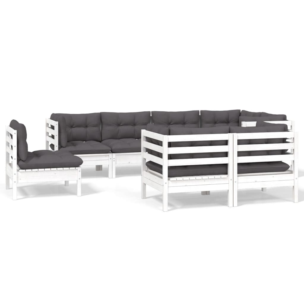 Set mobilier de grădină cu perne, 8 piese, alb, lemn masiv pin GartenMobel Dekor