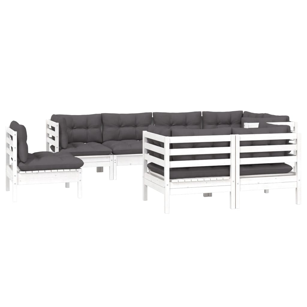 Set mobilier de grădină cu perne, 8 piese, alb, lemn masiv pin GartenMobel Dekor