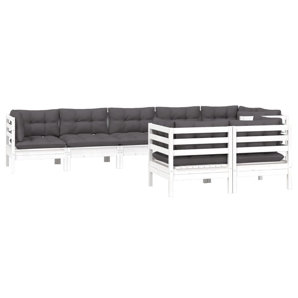 Set mobilier de grădină cu perne, 8 piese, alb, lemn masiv pin GartenMobel Dekor