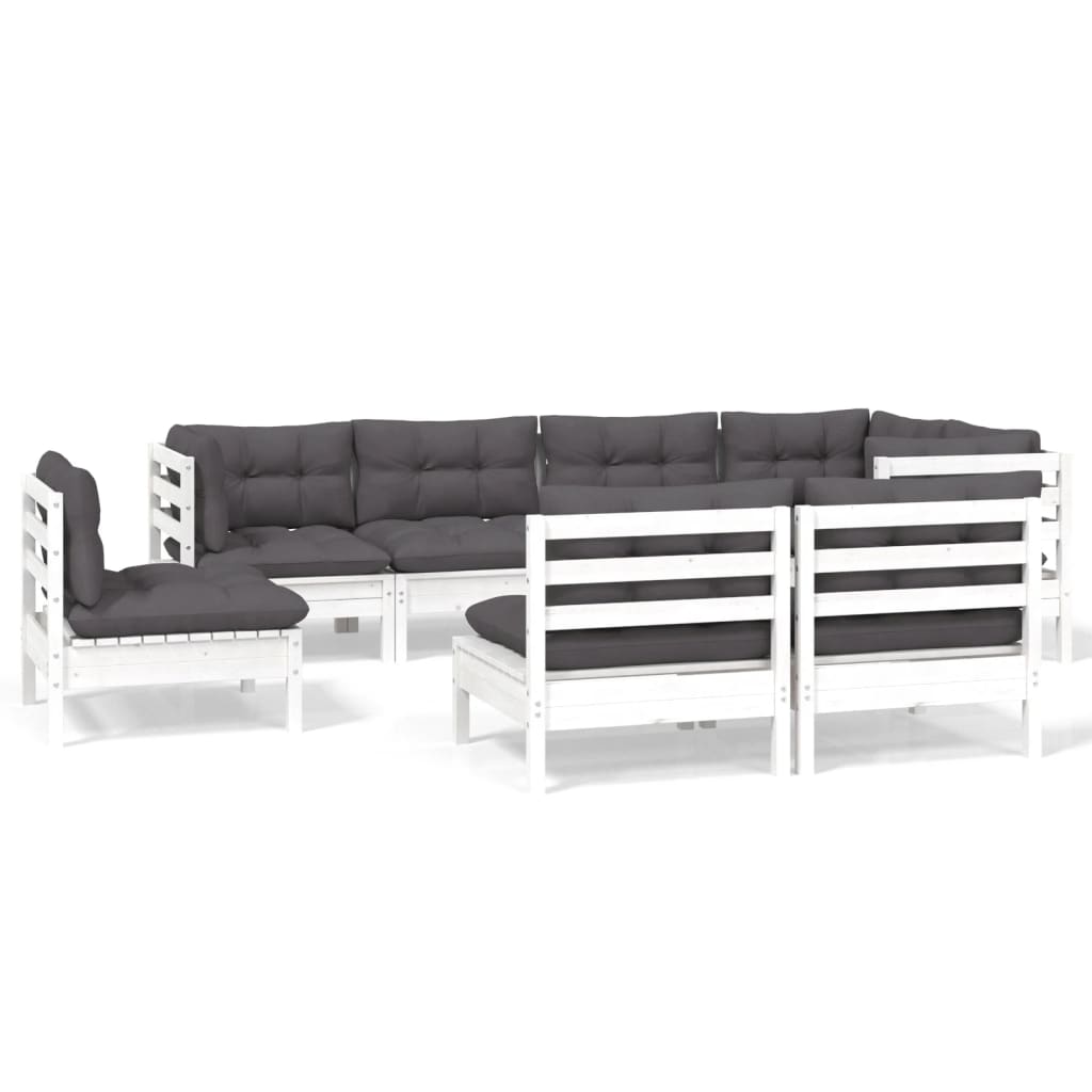 Set mobilier de grădină cu perne, 8 piese, alb, lemn masiv pin GartenMobel Dekor