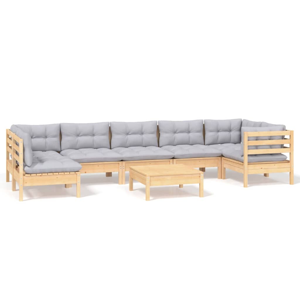 Set mobilier de grădină cu perne, 8 piese, gri, lemn de pin GartenMobel Dekor