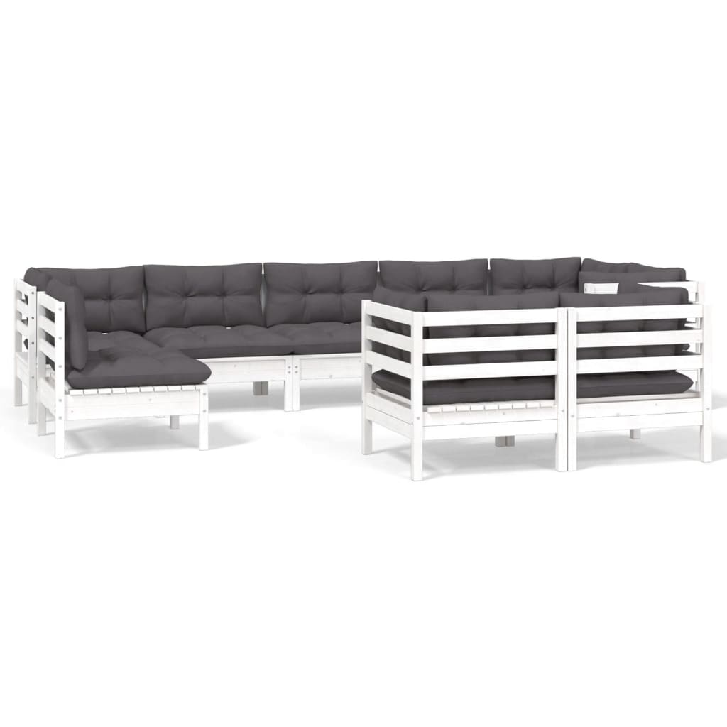 Set mobilier de grădină cu perne, 9 piese, alb, lemn masiv pin GartenMobel Dekor