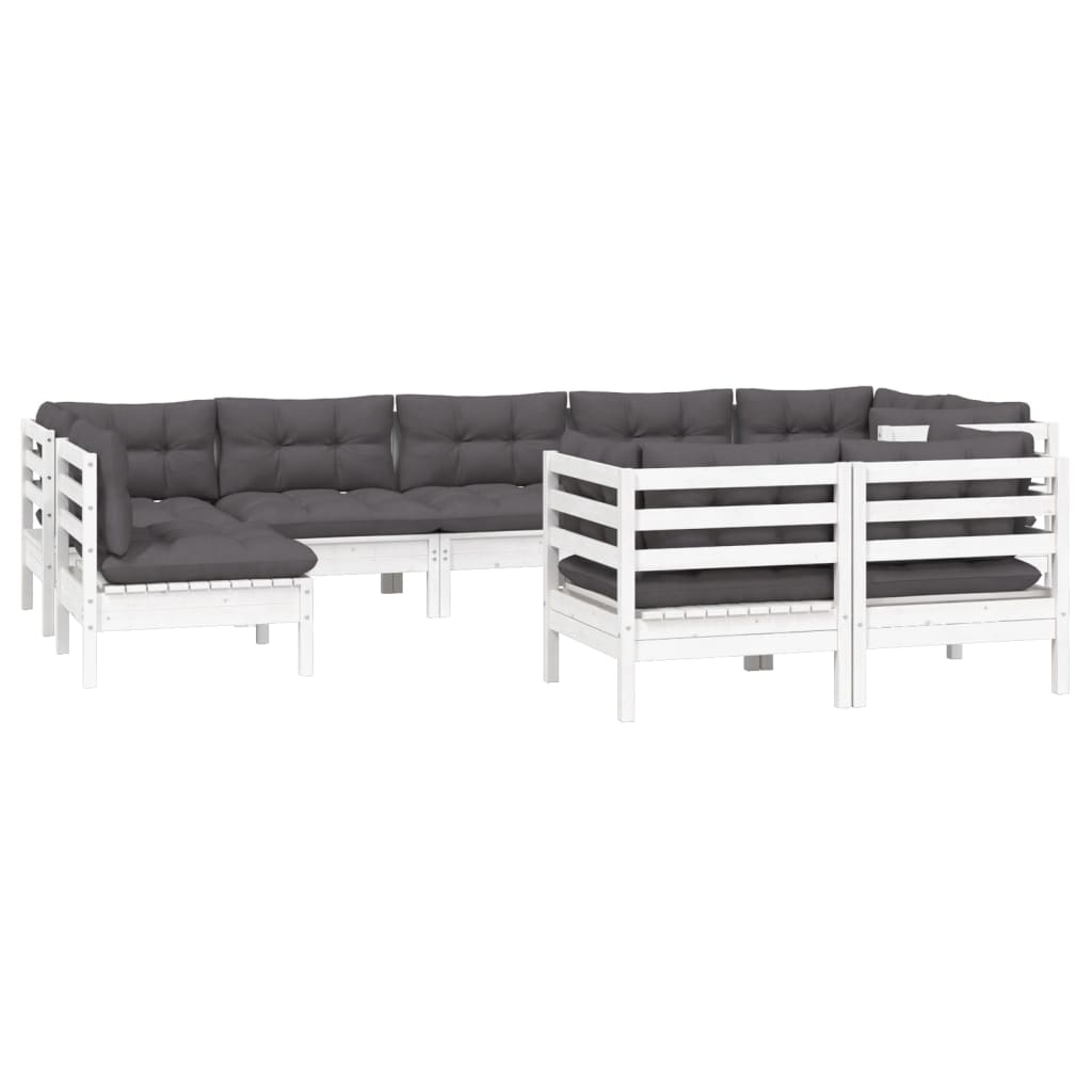 Set mobilier de grădină cu perne, 9 piese, alb, lemn masiv pin GartenMobel Dekor
