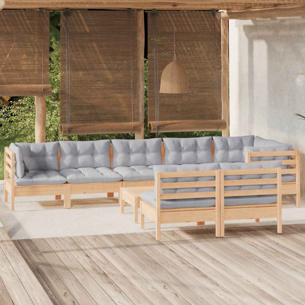 Set mobilier de grădină cu perne gri, 9 piese, lemn masiv pin GartenMobel Dekor