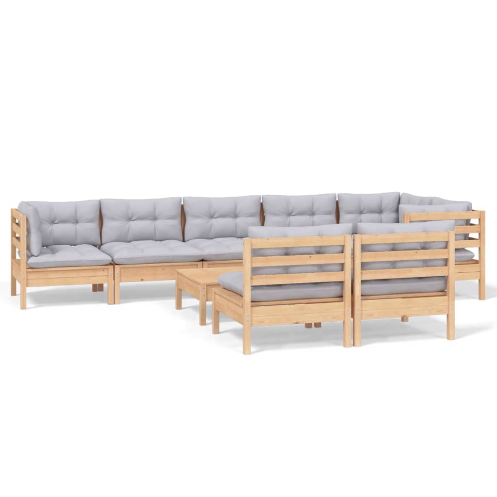 Set mobilier de grădină cu perne gri, 9 piese, lemn masiv pin GartenMobel Dekor