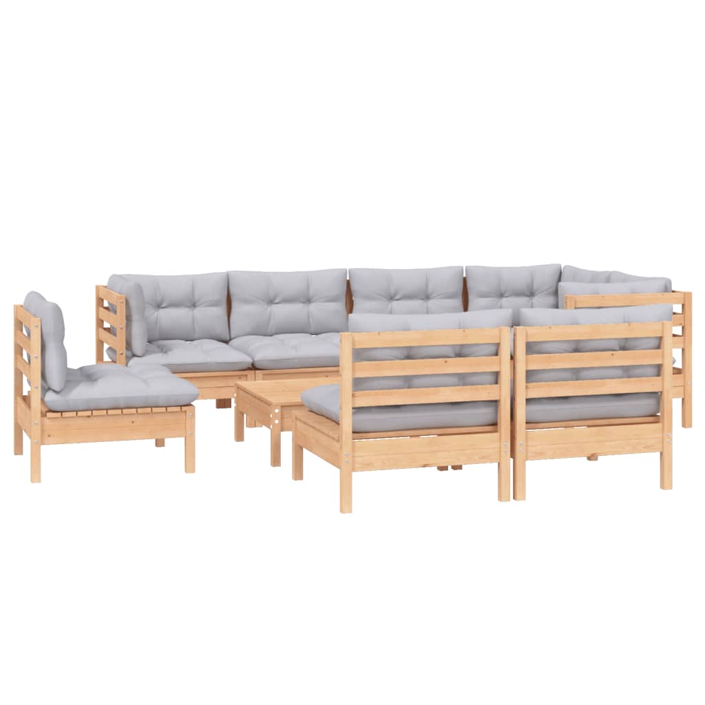 Set mobilier de grădină cu perne gri, 9 piese, lemn masiv pin GartenMobel Dekor
