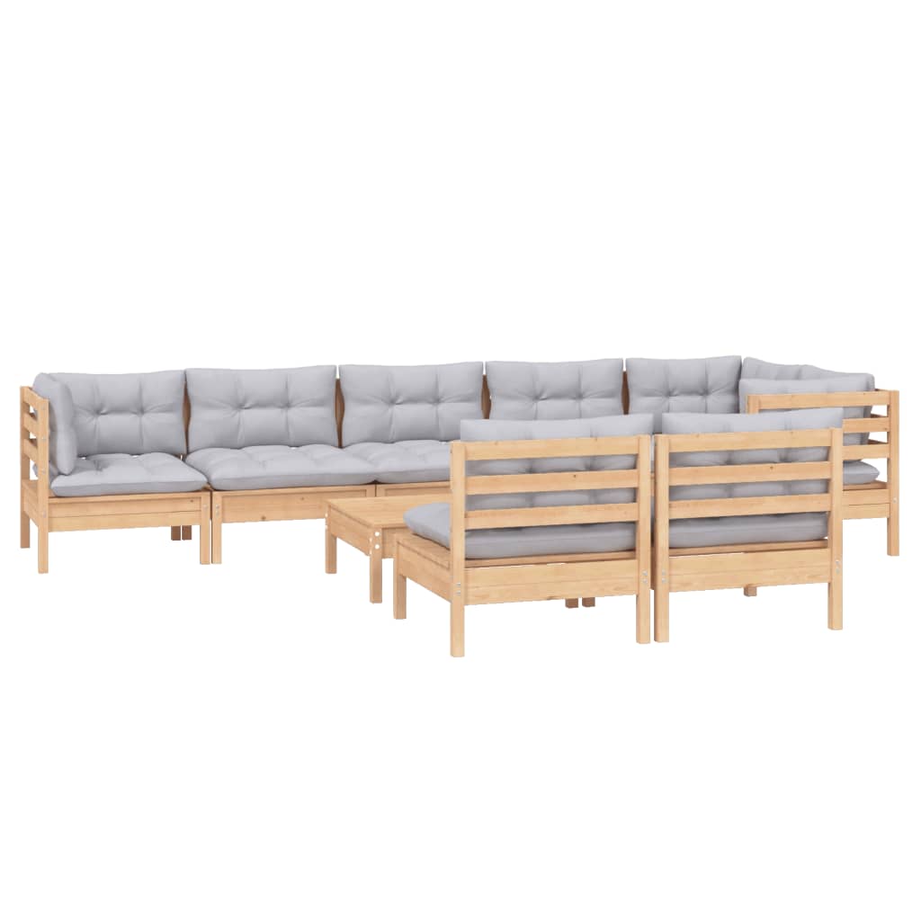 Set mobilier de grădină cu perne gri, 9 piese, lemn masiv pin GartenMobel Dekor