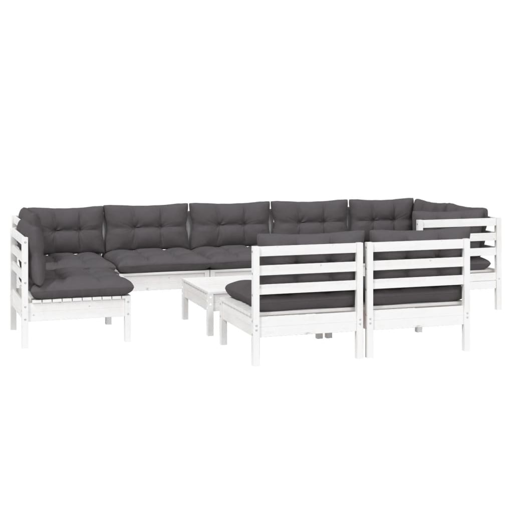 Set mobilier grădină cu perne, 10 piese, alb, lemn masiv pin GartenMobel Dekor