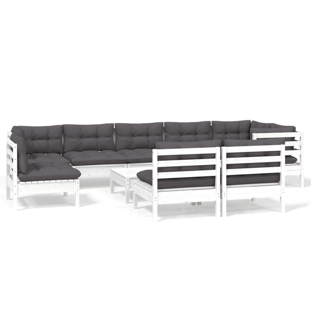 Set mobilier grădină cu perne, 10 piese, alb, lemn masiv pin GartenMobel Dekor