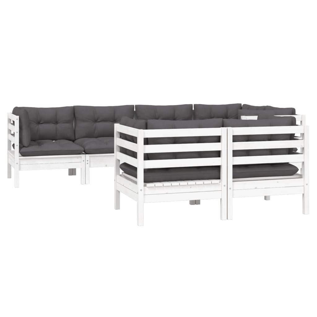 Set mobilier grădină cu perne, 7 piese, alb, lemn masiv de pin GartenMobel Dekor