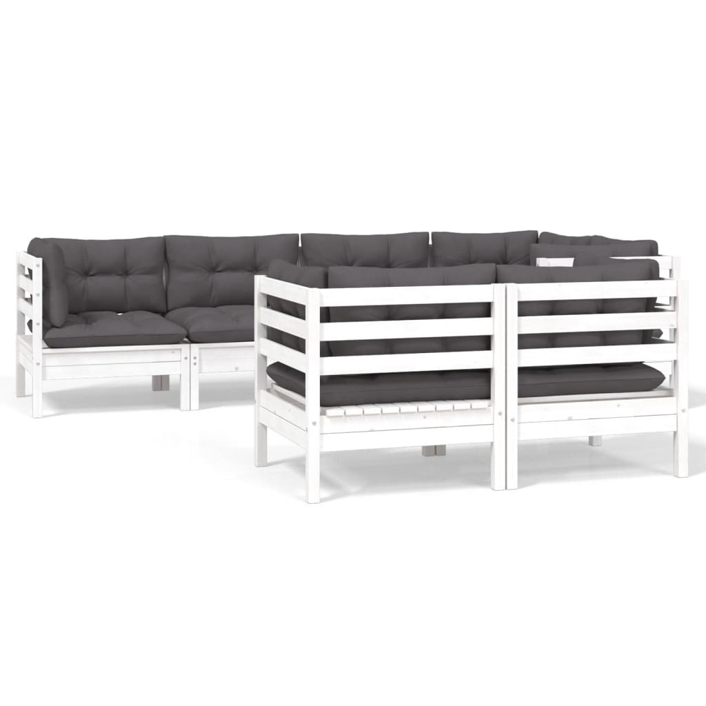 Set mobilier grădină cu perne, 7 piese, alb, lemn masiv de pin GartenMobel Dekor