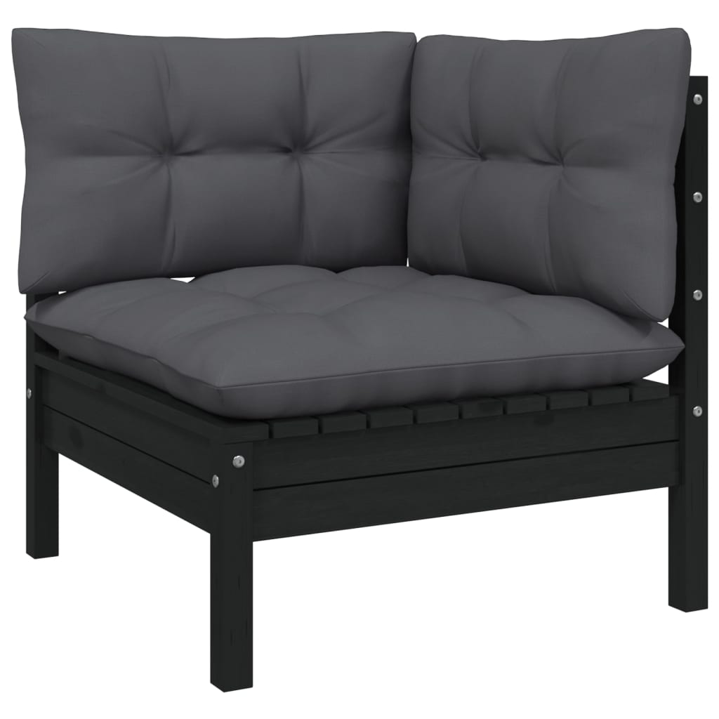 Set mobilier grădină cu perne, 7 piese, negru, lemn masiv pin GartenMobel Dekor