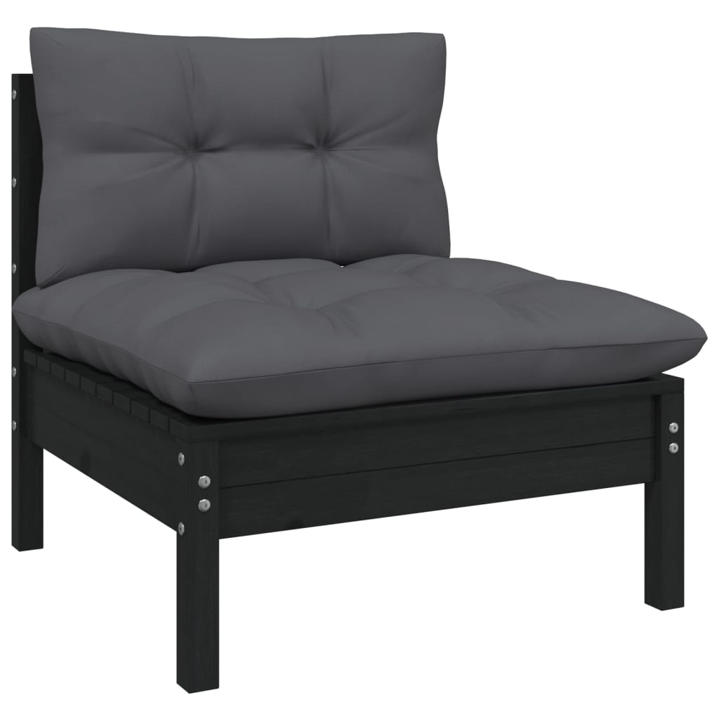 Set mobilier grădină cu perne, 7 piese, negru, lemn masiv pin GartenMobel Dekor