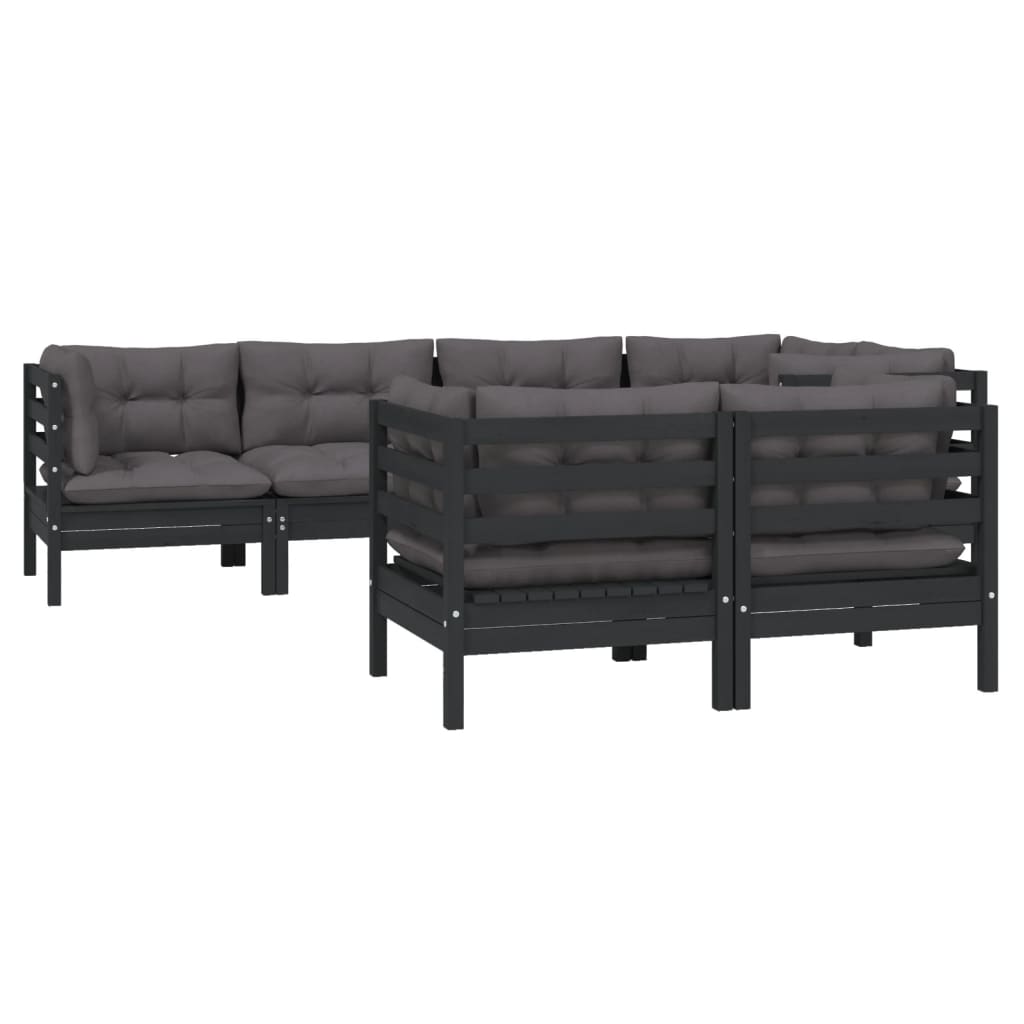 Set mobilier grădină cu perne, 7 piese, negru, lemn masiv pin GartenMobel Dekor