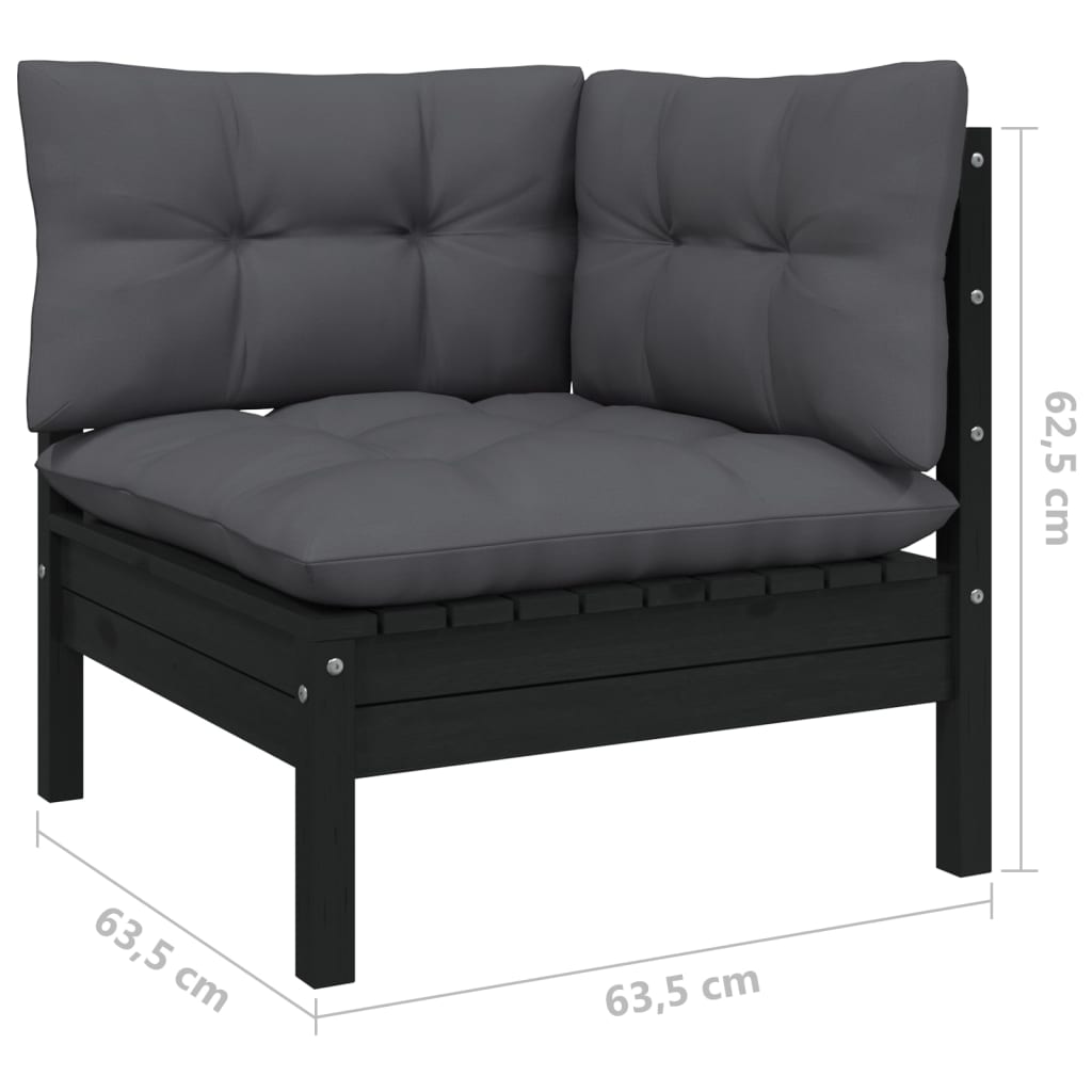 Set mobilier grădină cu perne, 7 piese, negru, lemn masiv pin GartenMobel Dekor