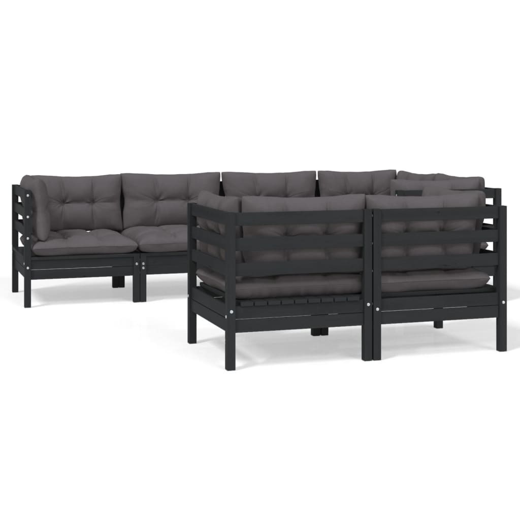 Set mobilier grădină cu perne, 7 piese, negru, lemn masiv pin GartenMobel Dekor
