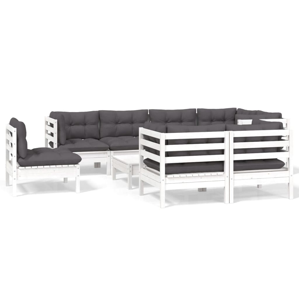 Set mobilier grădină cu perne, 9 piese, alb, lemn masiv pin GartenMobel Dekor