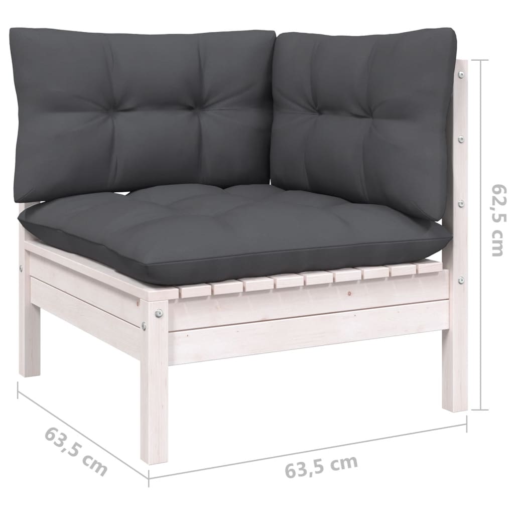 Set mobilier grădină cu perne, 9 piese, alb, lemn masiv pin GartenMobel Dekor