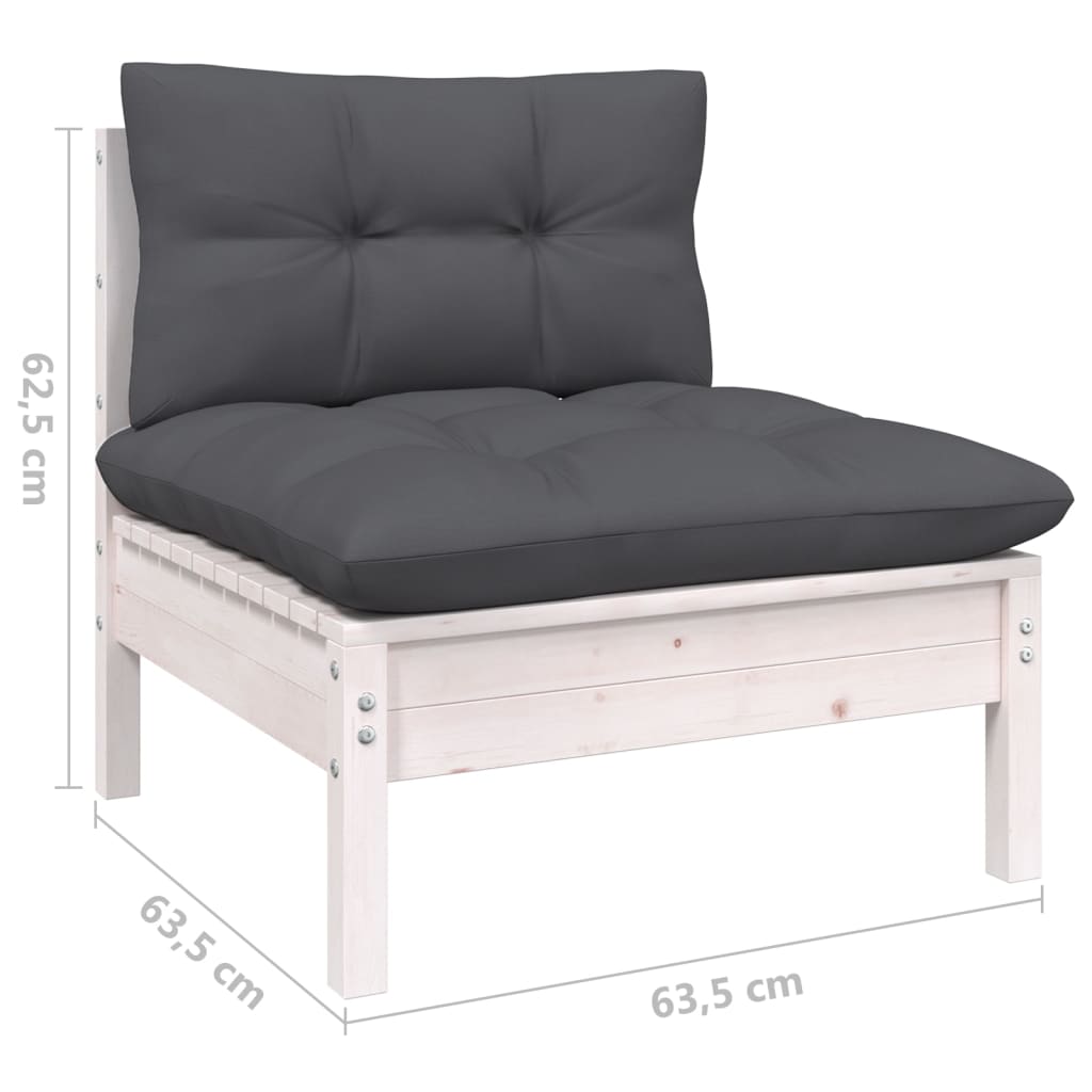 Set mobilier grădină cu perne, 9 piese, alb, lemn masiv pin GartenMobel Dekor
