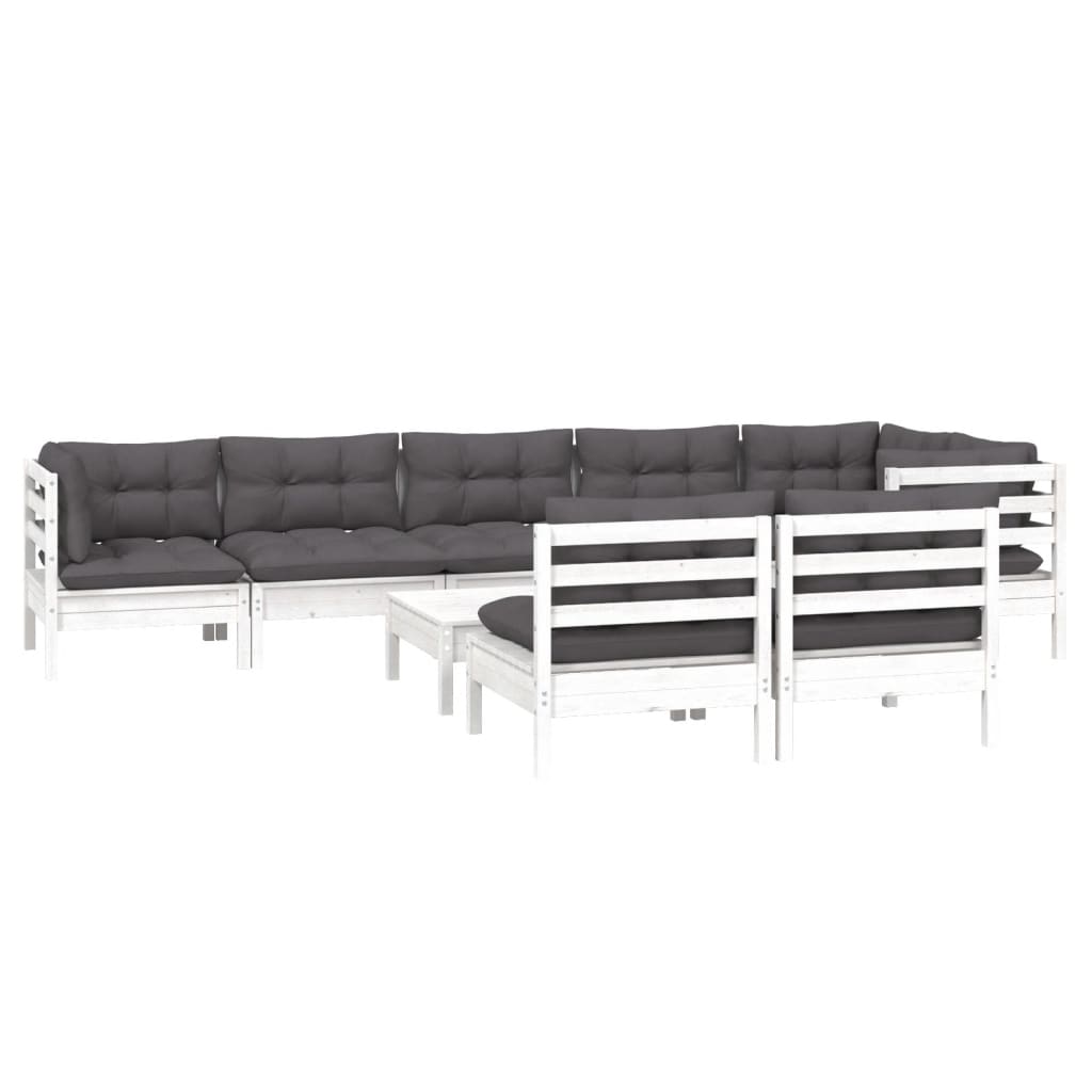 Set mobilier grădină cu perne, 9 piese, alb, lemn masiv pin GartenMobel Dekor