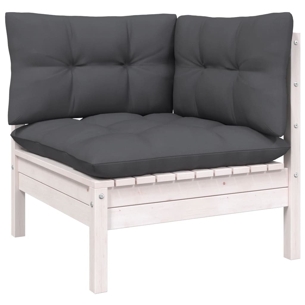Set mobilier grădină cu perne, 9 piese, alb, lemn masiv pin GartenMobel Dekor