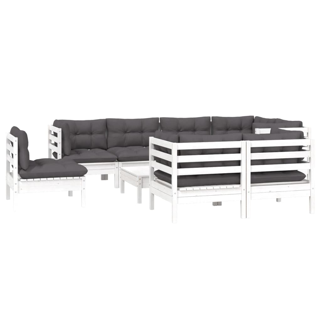 Set mobilier grădină cu perne, 9 piese, alb, lemn masiv pin GartenMobel Dekor