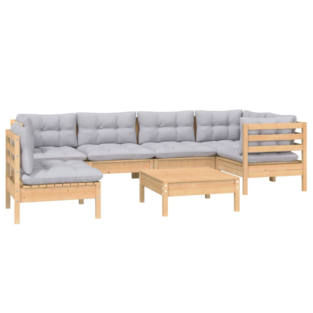 Set mobilier grădină cu perne gri, 7 piese, lemn masiv de pin GartenMobel Dekor
