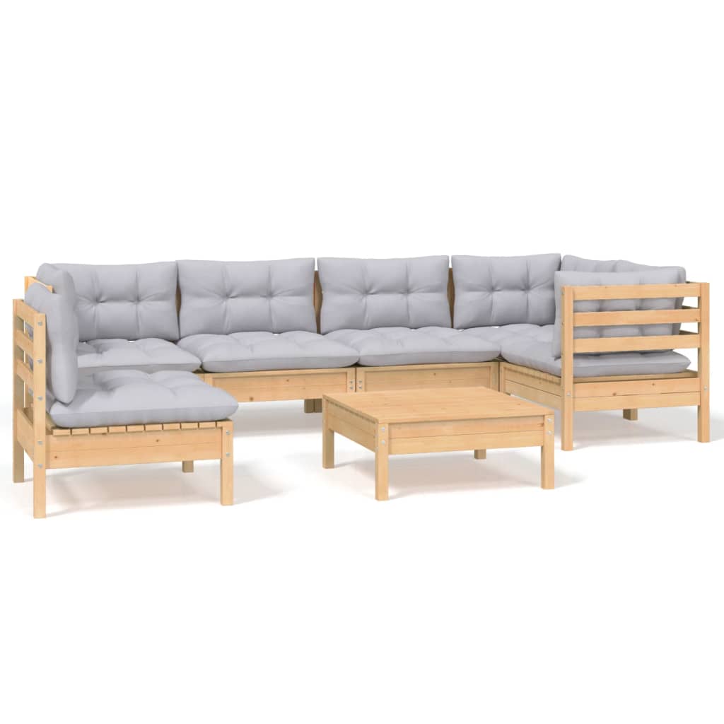 Set mobilier grădină cu perne gri, 7 piese, lemn masiv de pin GartenMobel Dekor