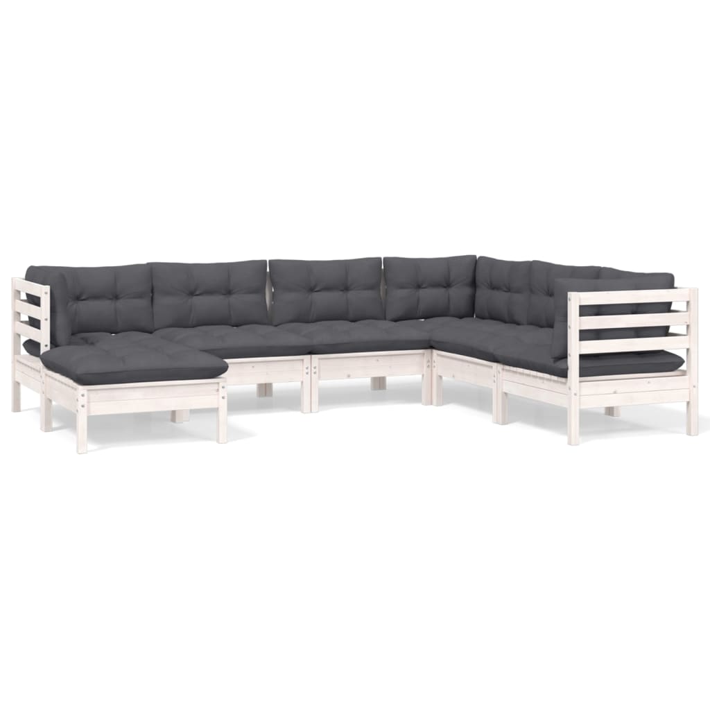 Set mobilier de grădină cu perne, 7 piese, alb, lemn masiv pin GartenMobel Dekor