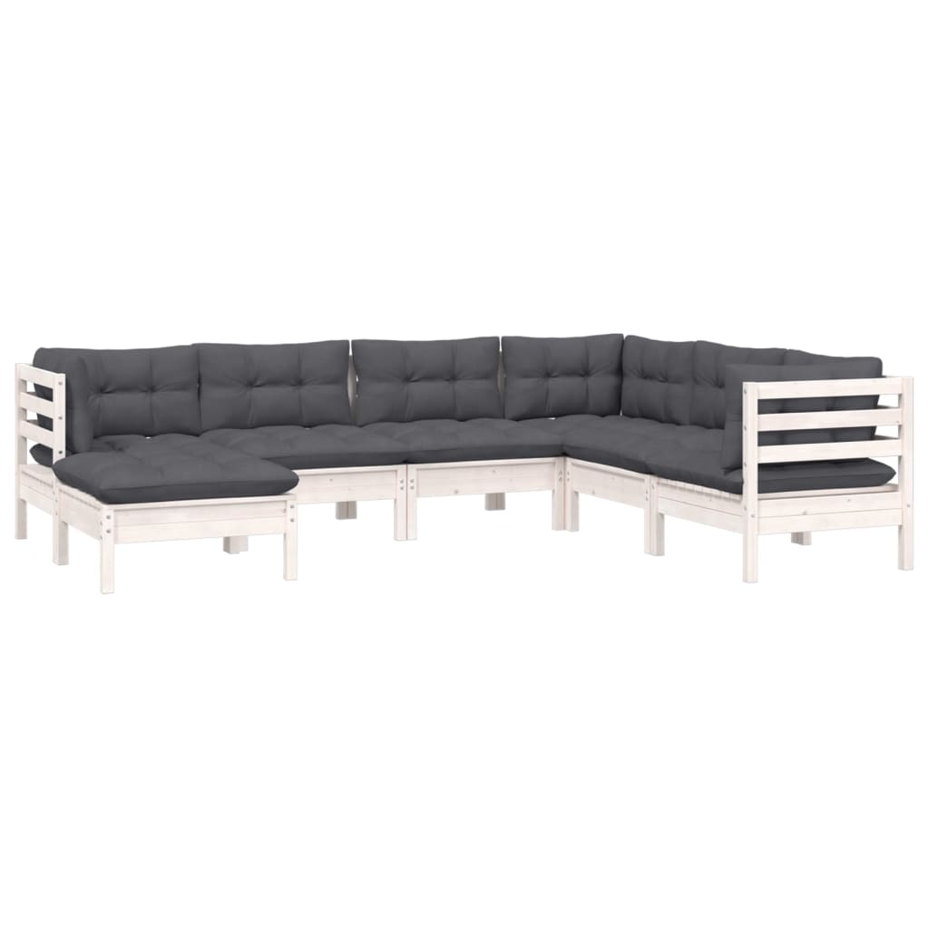 Set mobilier de grădină cu perne, 7 piese, alb, lemn masiv pin GartenMobel Dekor