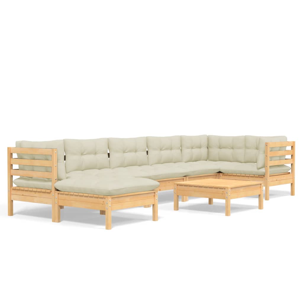 Set mobilier de grădină cu perne crem, 8 piese, lemn masiv pin GartenMobel Dekor