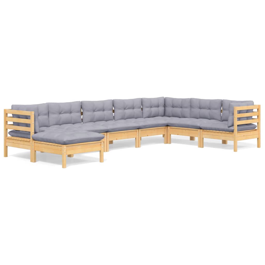 Set mobilier de grădină cu perne gri, 8 piese, lemn masiv pin GartenMobel Dekor
