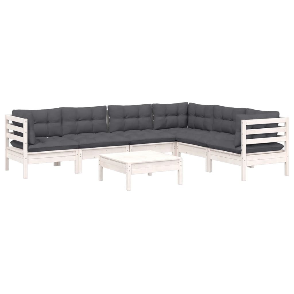Set mobilier de grădină cu perne, 7 piese, alb, lemn masiv pin GartenMobel Dekor