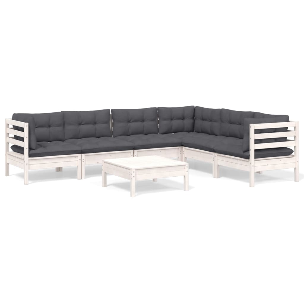 Set mobilier de grădină cu perne, 7 piese, alb, lemn masiv pin GartenMobel Dekor