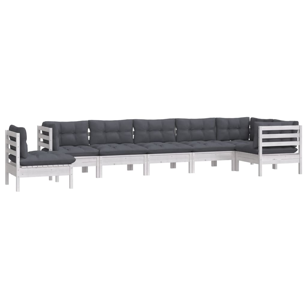 Set mobilier de grădină cu perne, 8 piese, alb, lemn masiv pin GartenMobel Dekor