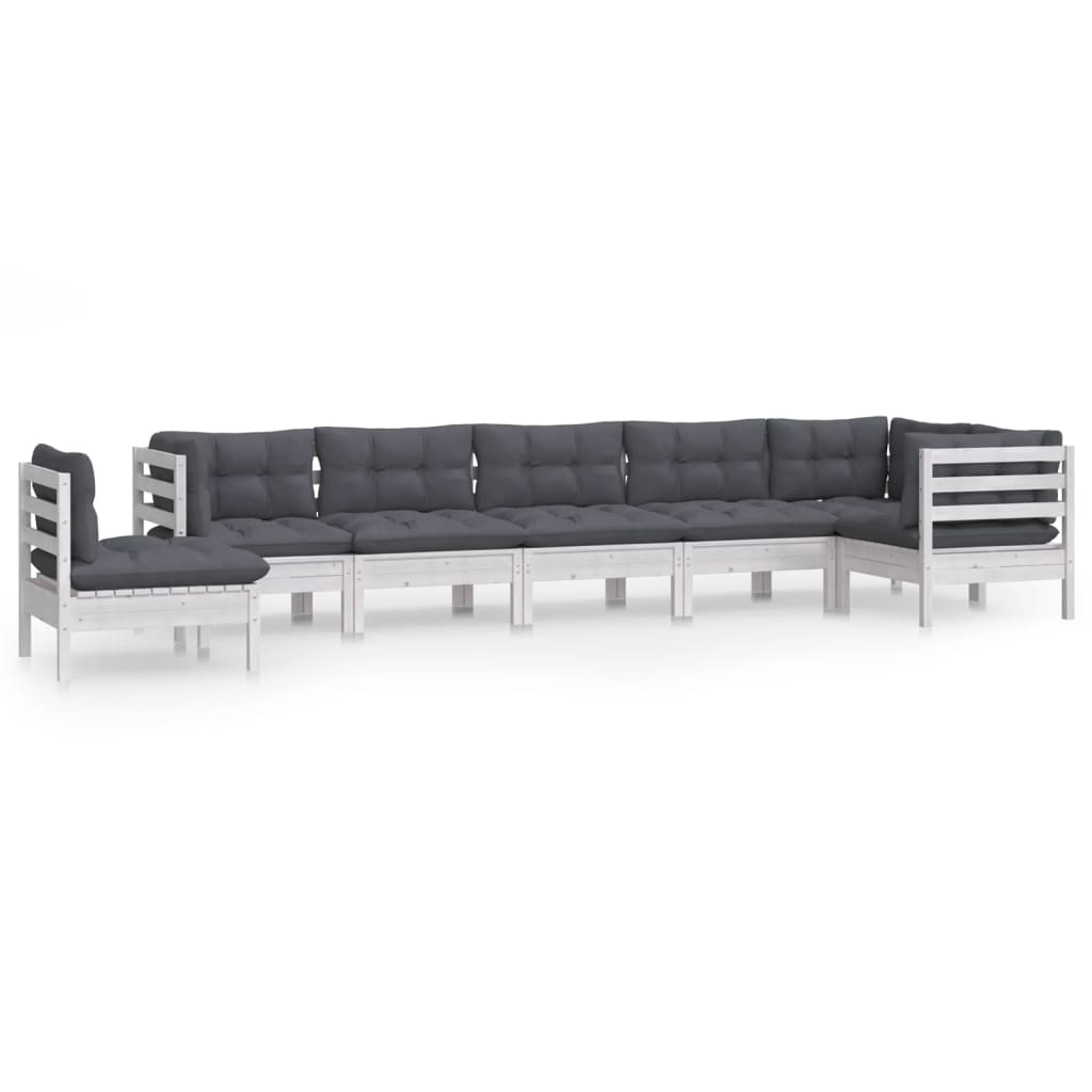 Set mobilier de grădină cu perne, 8 piese, alb, lemn masiv pin GartenMobel Dekor