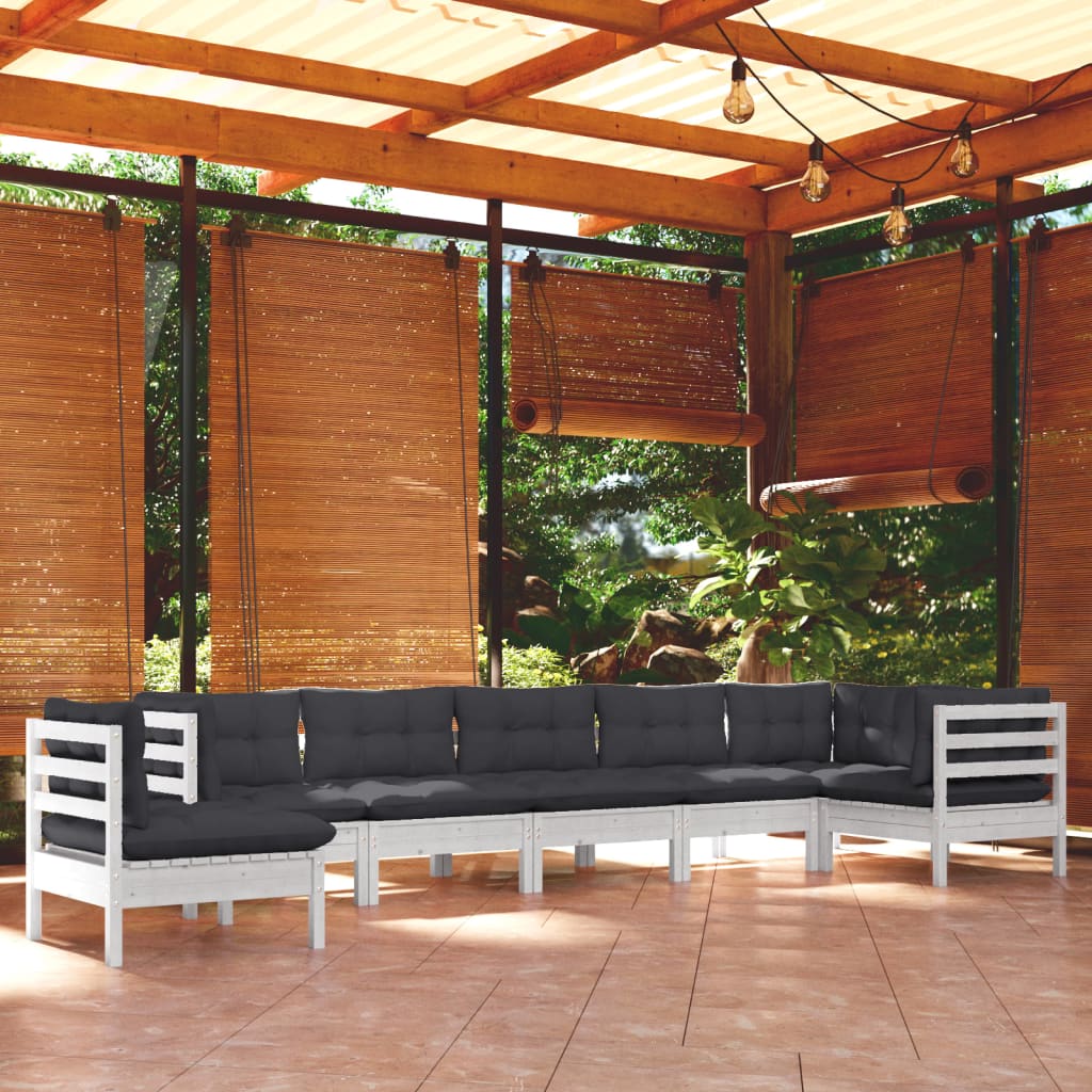 Set mobilier de grădină cu perne, 8 piese, alb, lemn masiv pin GartenMobel Dekor