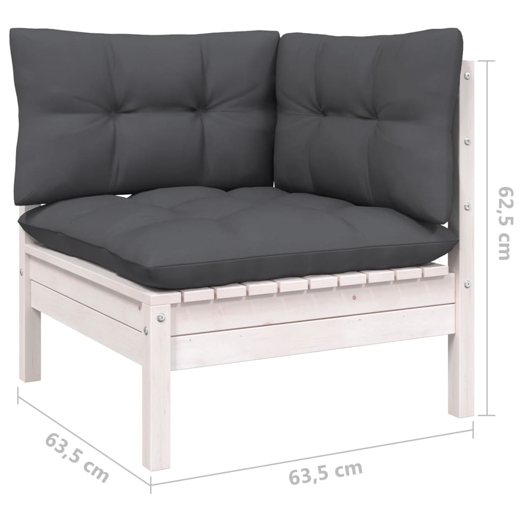 Set mobilier de grădină cu perne, 9 piese, alb, lemn masiv pin GartenMobel Dekor