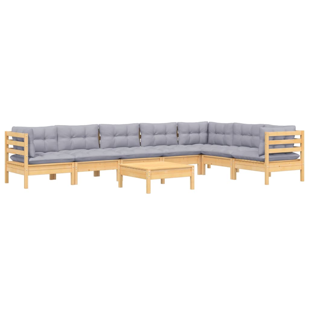 Set mobilier de grădină cu perne gri, 8 piese, lemn masiv pin GartenMobel Dekor