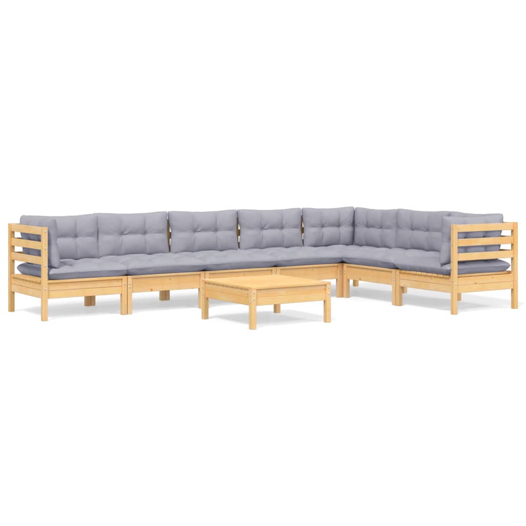 Set mobilier de grădină cu perne gri, 8 piese, lemn masiv pin GartenMobel Dekor