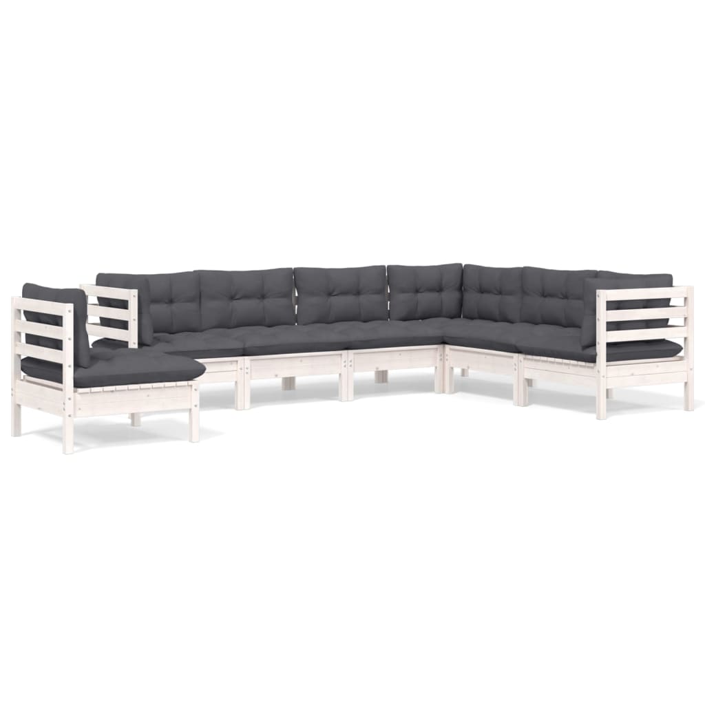 Set mobilier grădină cu perne, 7 piese, alb, lemn masiv de pin GartenMobel Dekor