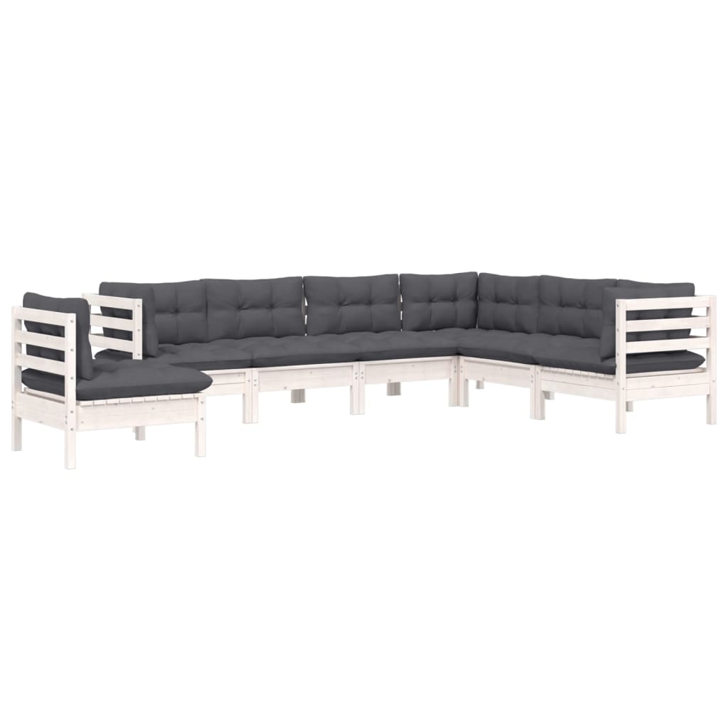 Set mobilier grădină cu perne, 7 piese, alb, lemn masiv de pin GartenMobel Dekor
