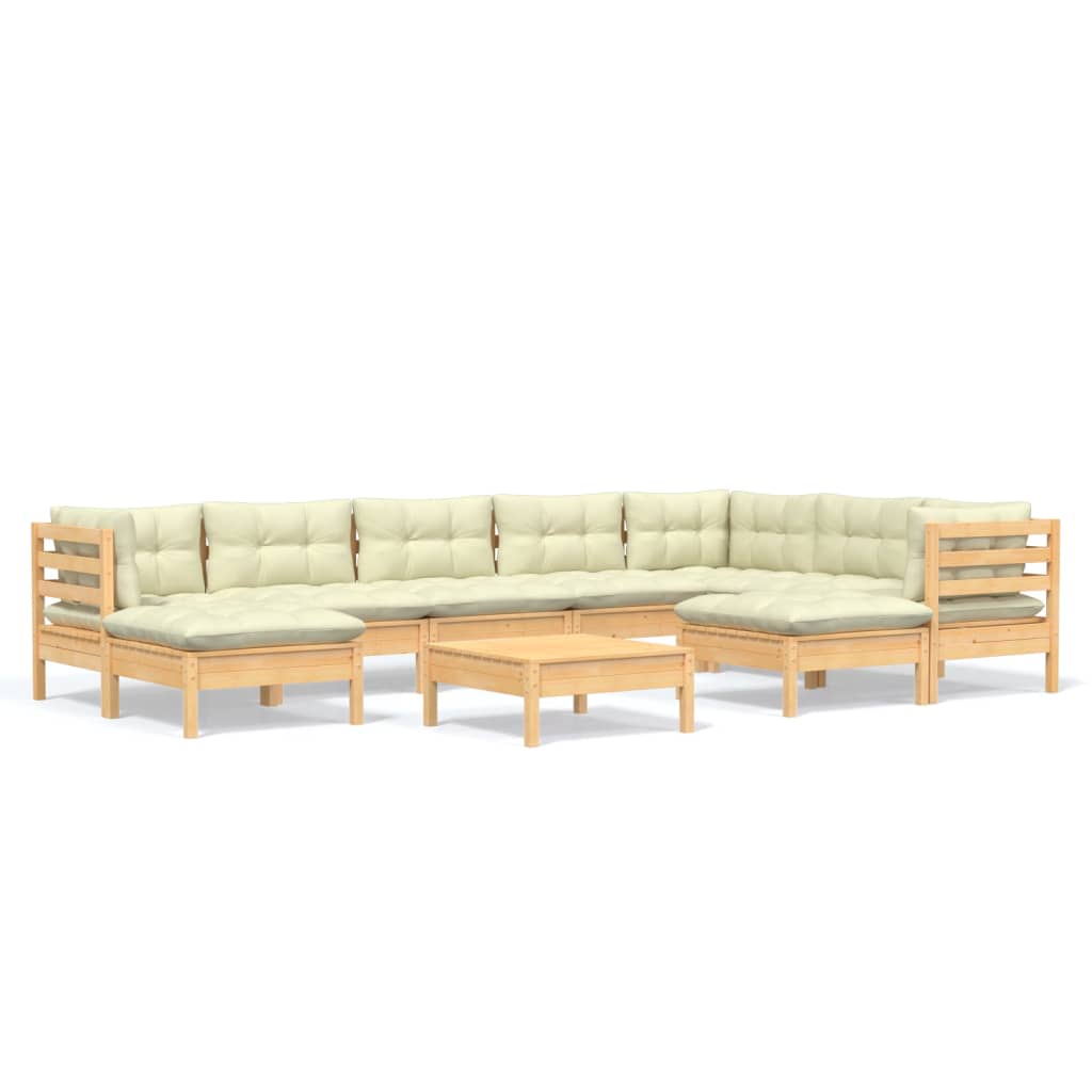 Set mobilier grădină cu perne crem, 10 piese, lemn masiv de pin GartenMobel Dekor