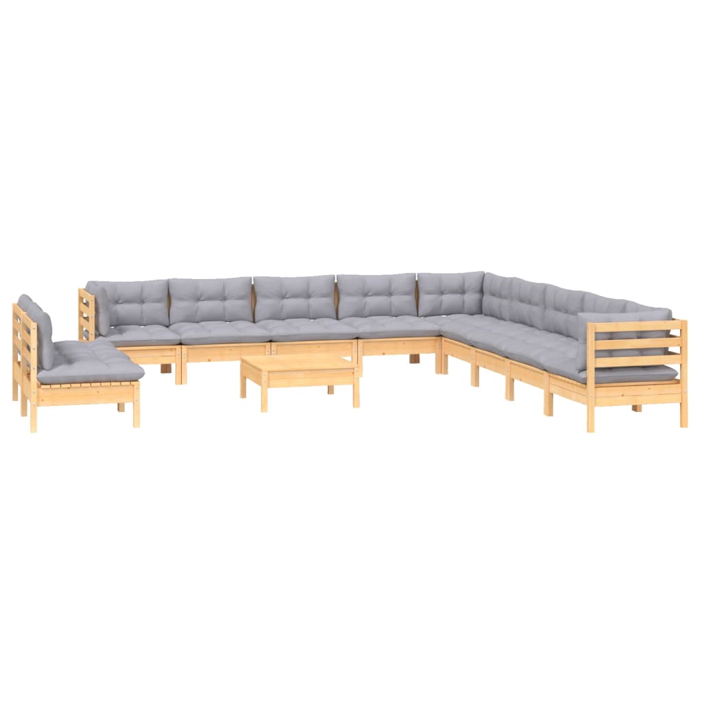Set mobilier de grădină cu perne, 12 piese, gri, lemn masiv pin GartenMobel Dekor